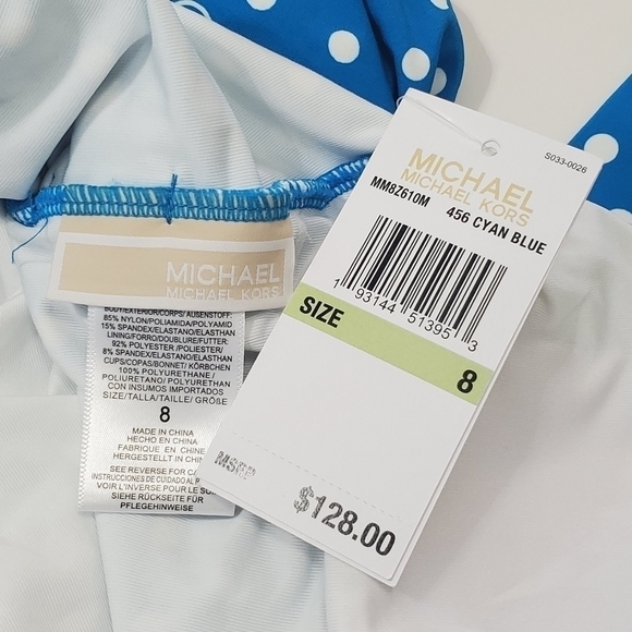 MICHAEL KORS blue Dot Belted Halter One-Piece Swimsuit Size 8 - Picture 8 of 8